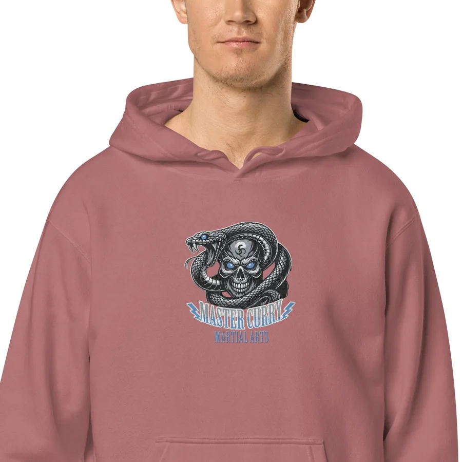 Master Curry New Logo Unisex Pigment-Dyed Hoodie - Embroidered from the official Master Curry Karate Jujutsu Ryu store in Staten Island
