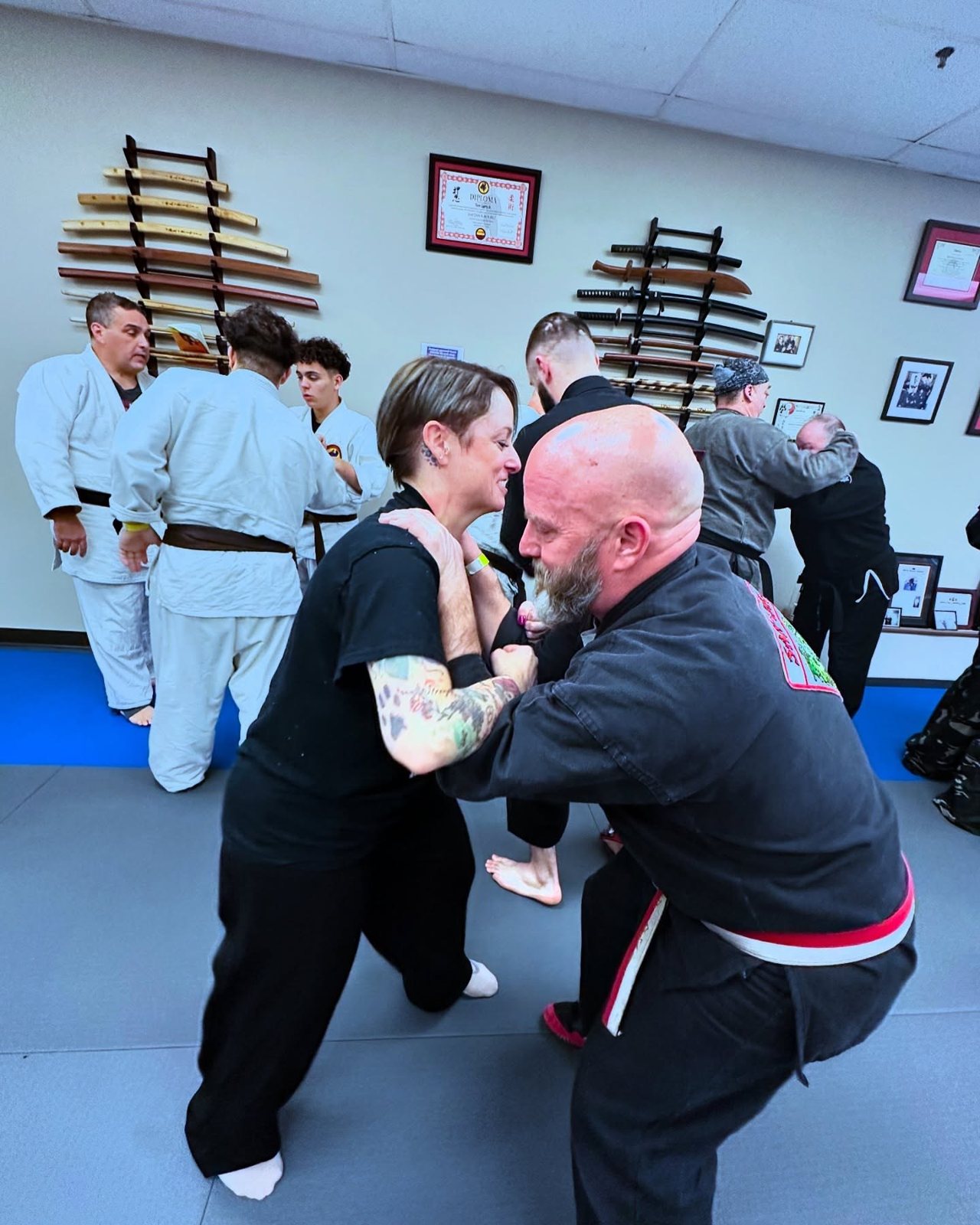 Self-Defense students training during class at Master Curry Karate Jujutsu Ryu in Staten Island