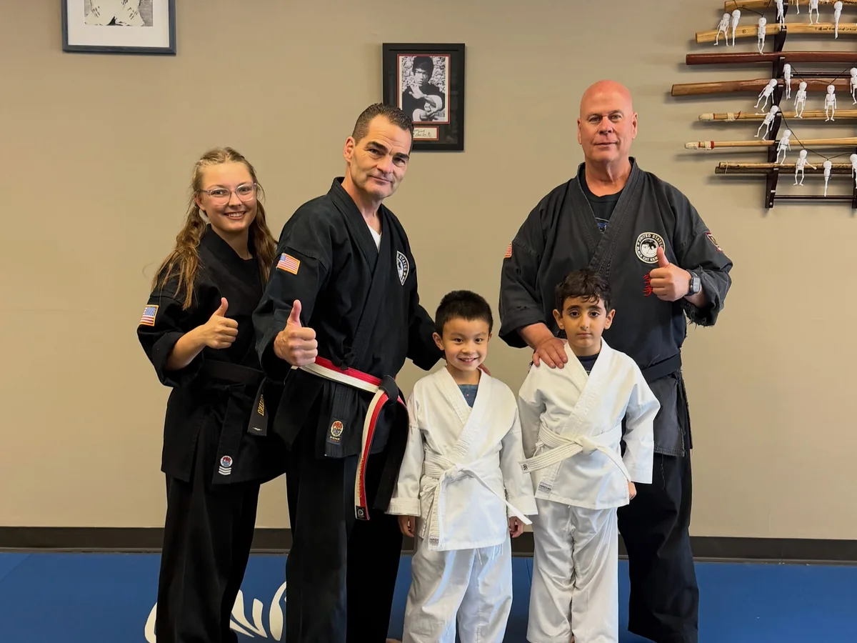 Kids training at Master Curry Karate Jujutsu Ryu, a short drive from Great Kills